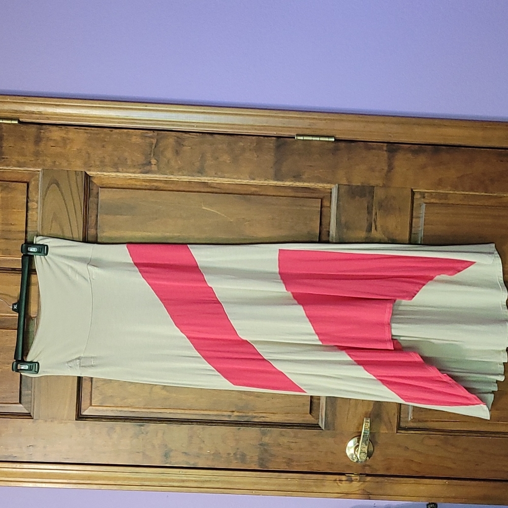 Cream with pink stripes, high-low sleeveless dress